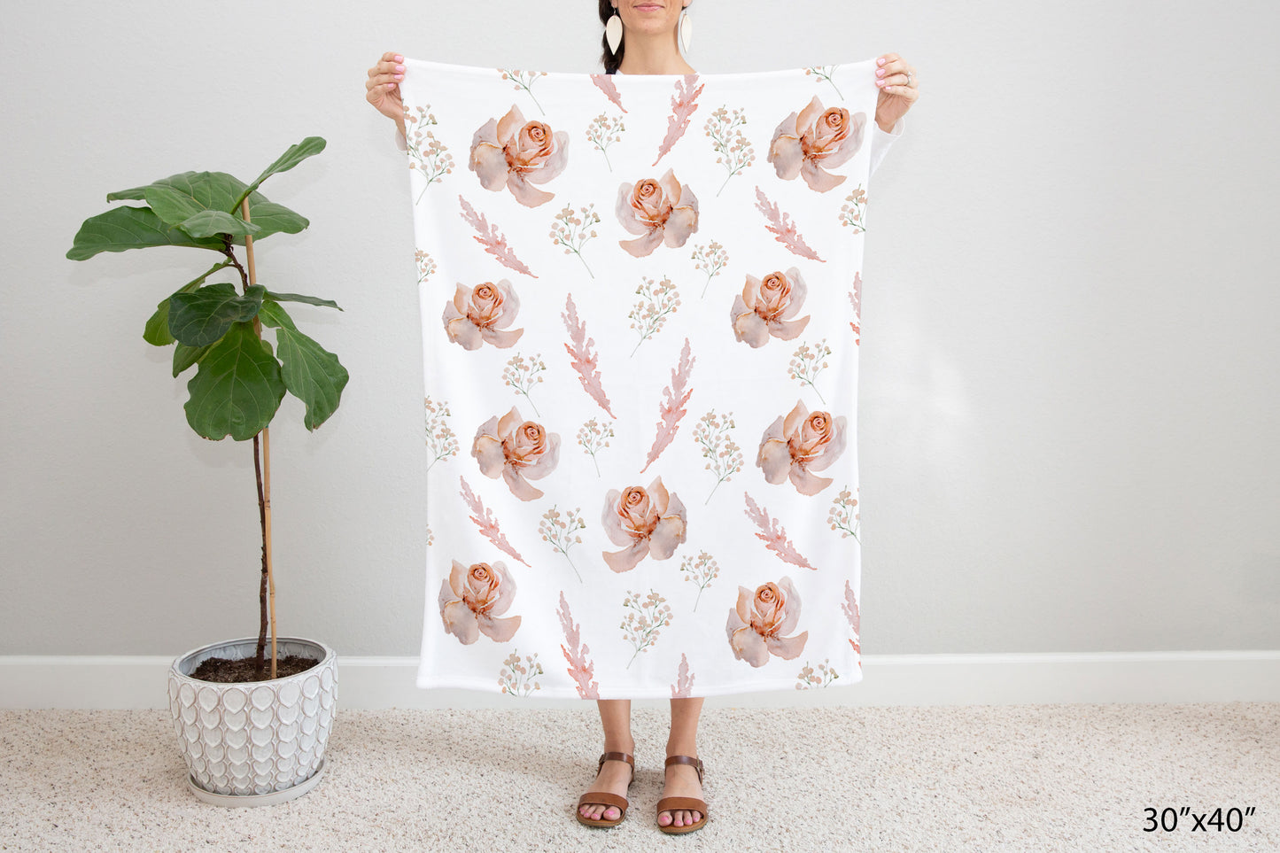 Roses Minky Blanket, Coral floral nursery bedding - Delicate Breeze