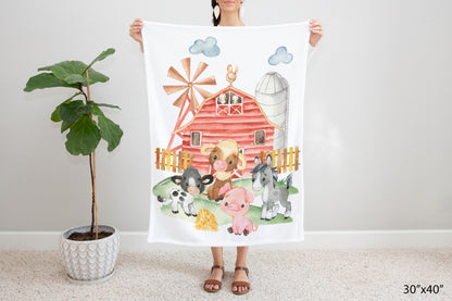 Farm animals baby blanket, Barnyard nursery bedding - Farm babies