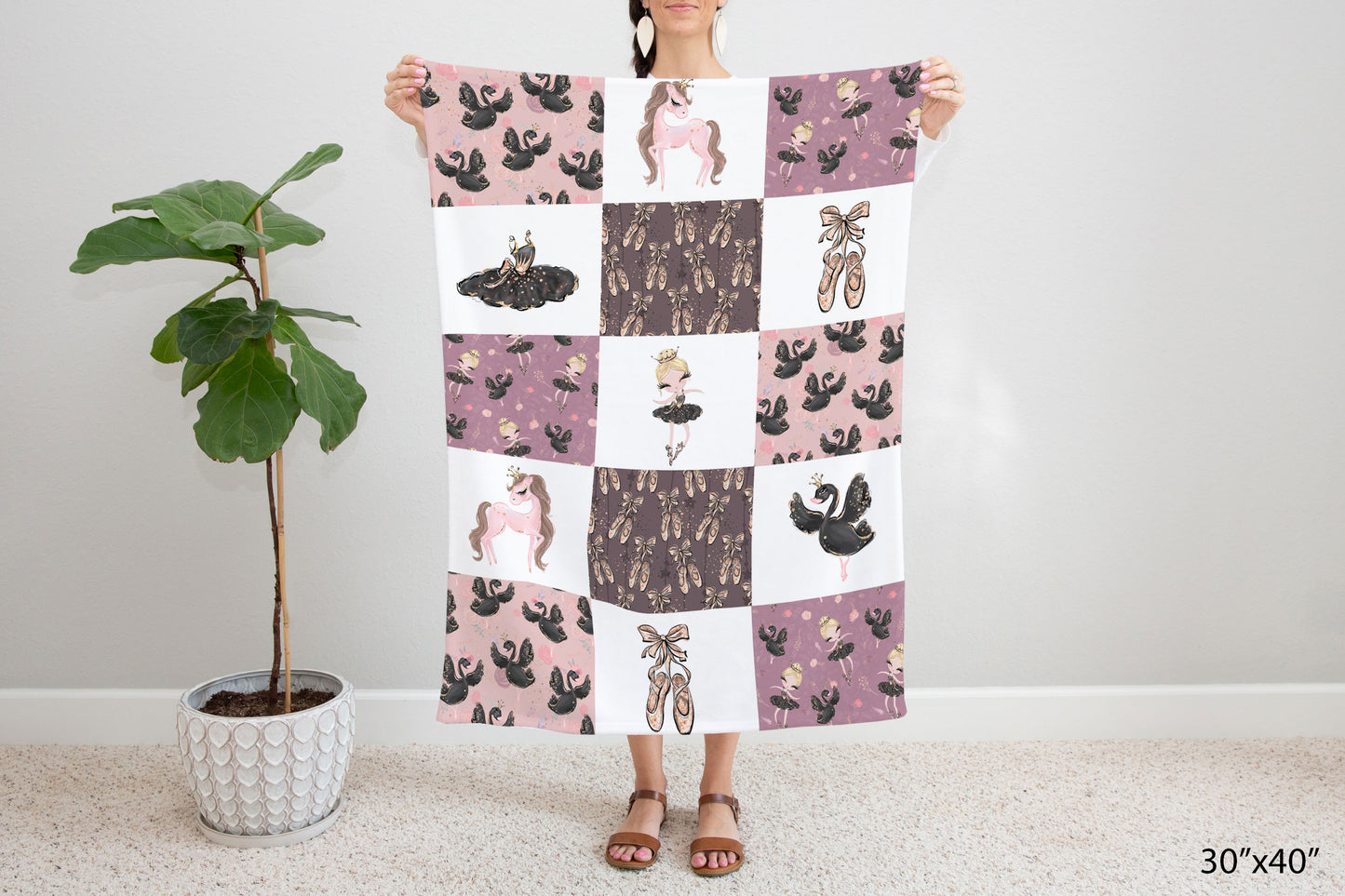 Black Swan Ballerina Minky Blanket, Ballet Nursery Bedding - Sweet Ballet