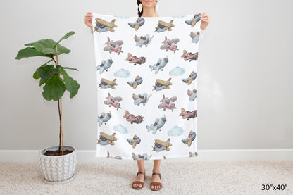 Airplanes Minky Blanket, Airplane Nursery Bedding - Little Aviator