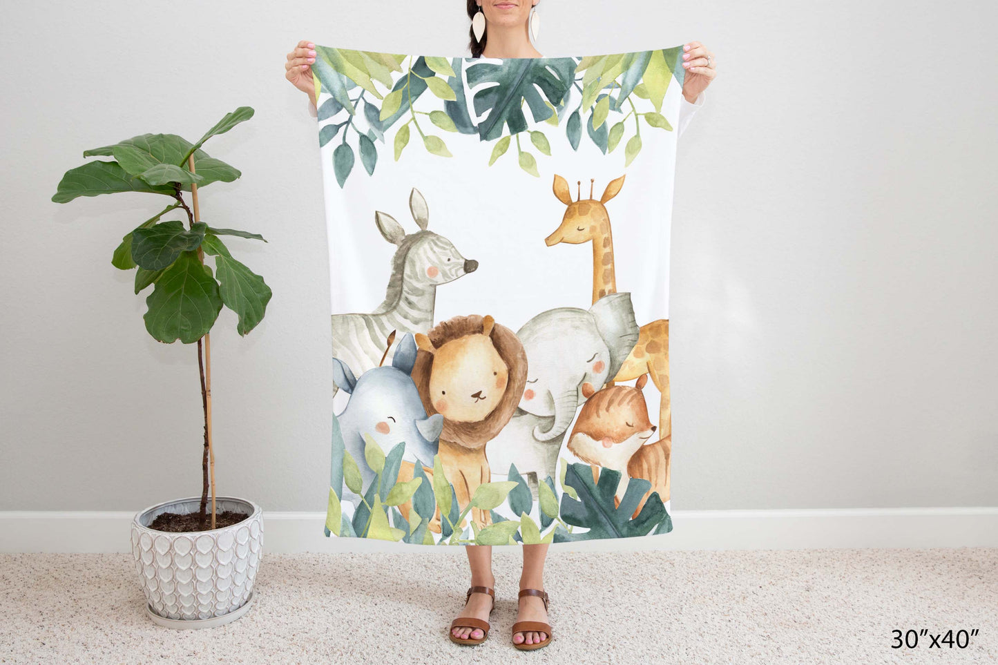 Safari Animals Minky Blanket, Jungle Nursery Bedding - Baby Africa