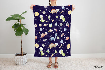 Dinosaurs Space Minky Blanket. Space Nursery Bedding