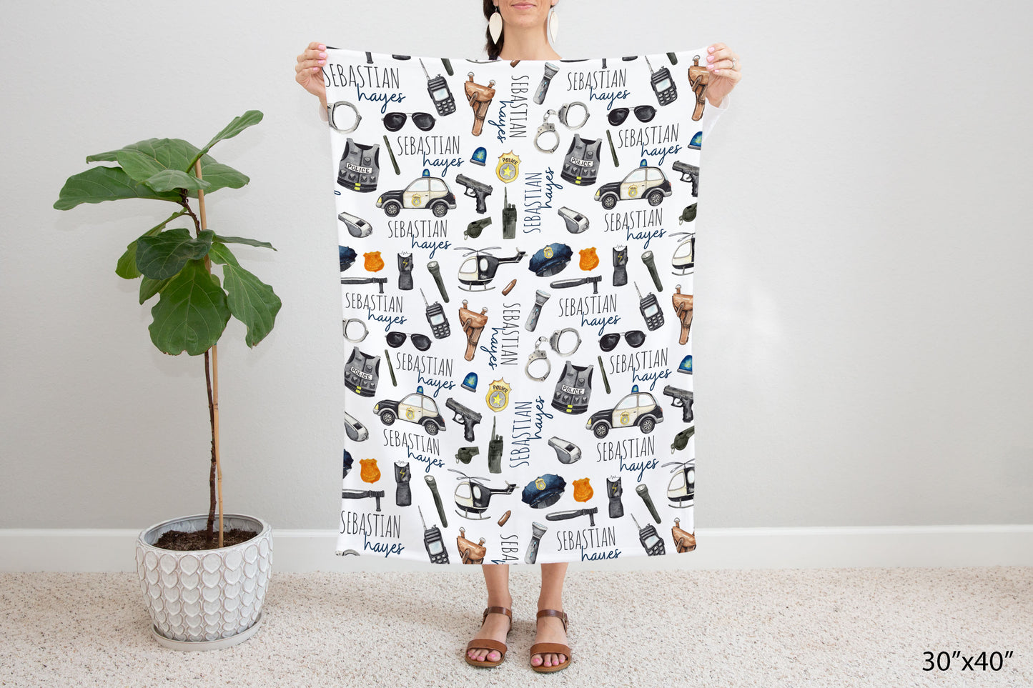 Police Personalized Minky Blanket, Policeman Nursery Bedding - Little Police