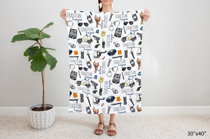 Police Personalized Minky Blanket, Policeman Nursery Bedding - Little Police