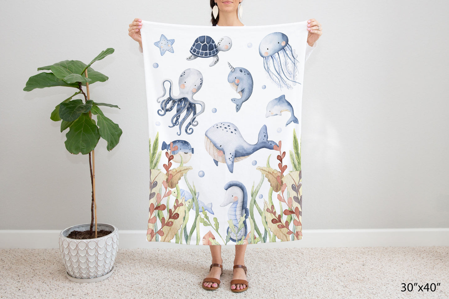 Under the sea Blanket, Sea Animals Nursery Bedding - Little Ocean