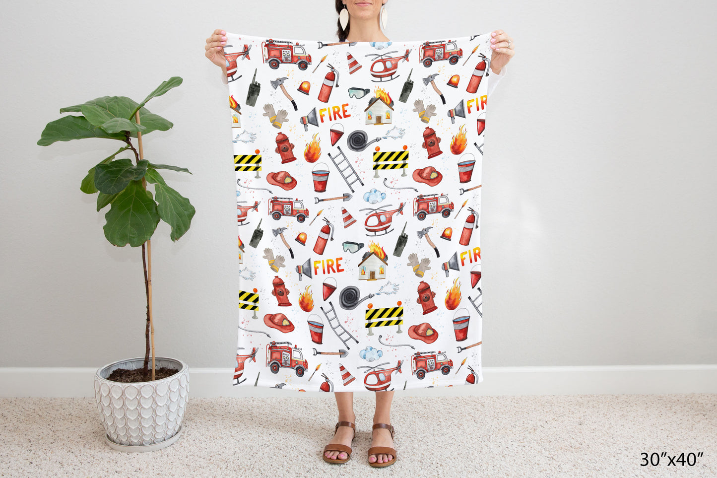 Fireman baby blanket, Fireman nursery bedding - Little Hero