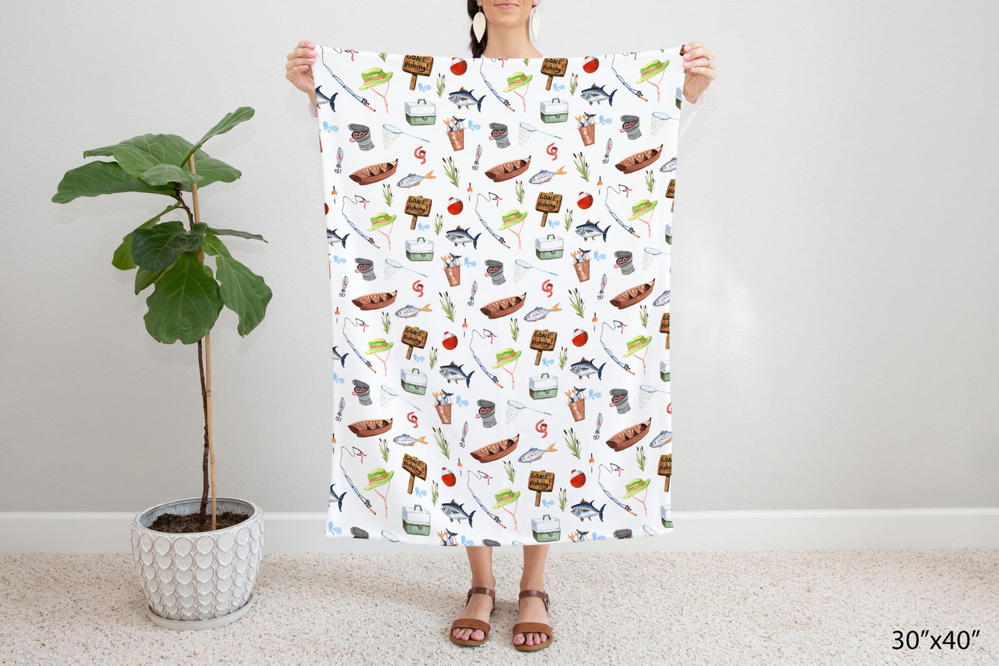 Fishing baby blanket, Fishing nursery bedding - Little Fisherman