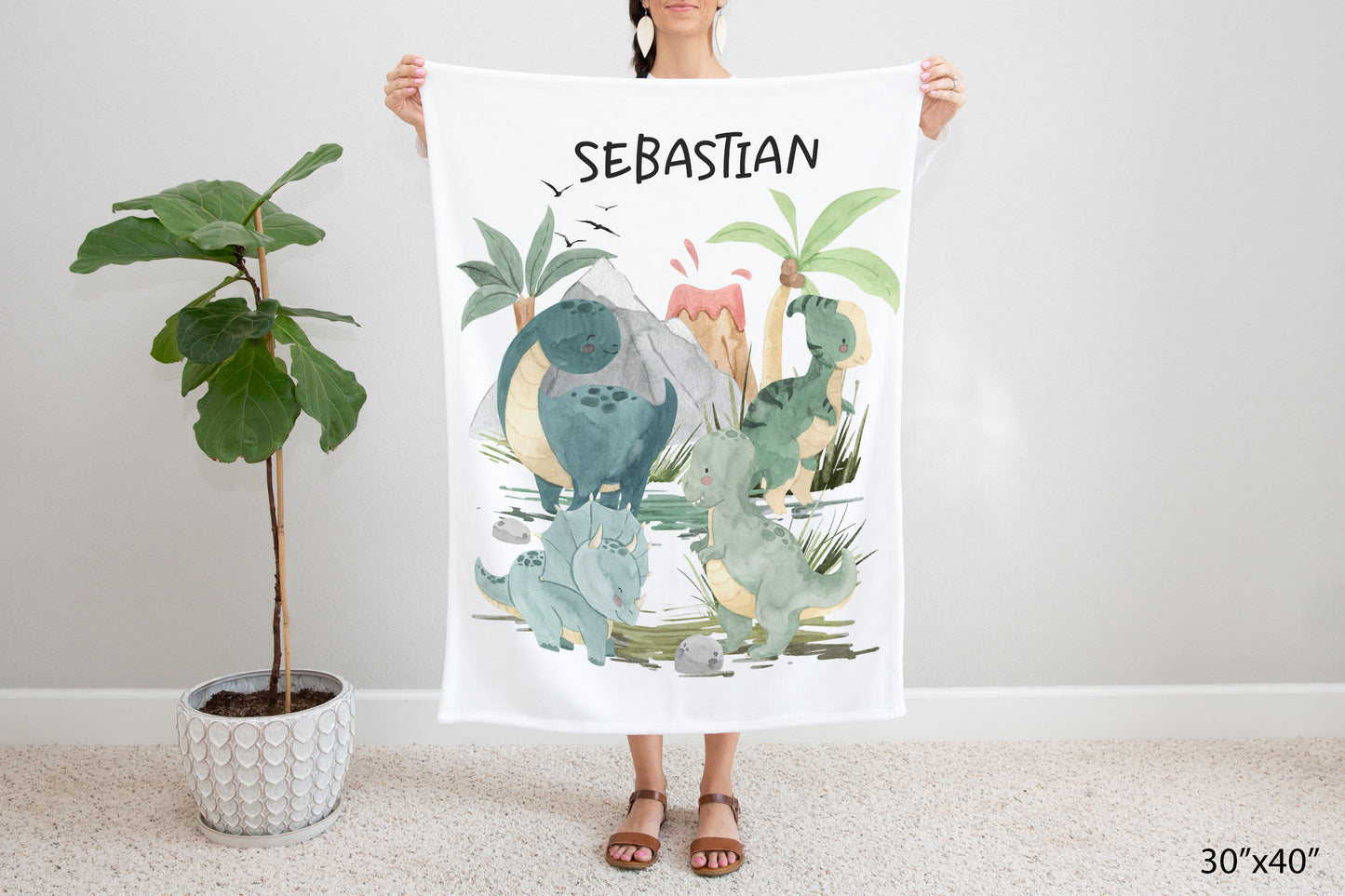 Dinosaur Personalized Minky Blanket, Dinosaur Nursery Bedding - Prehistoric Friends