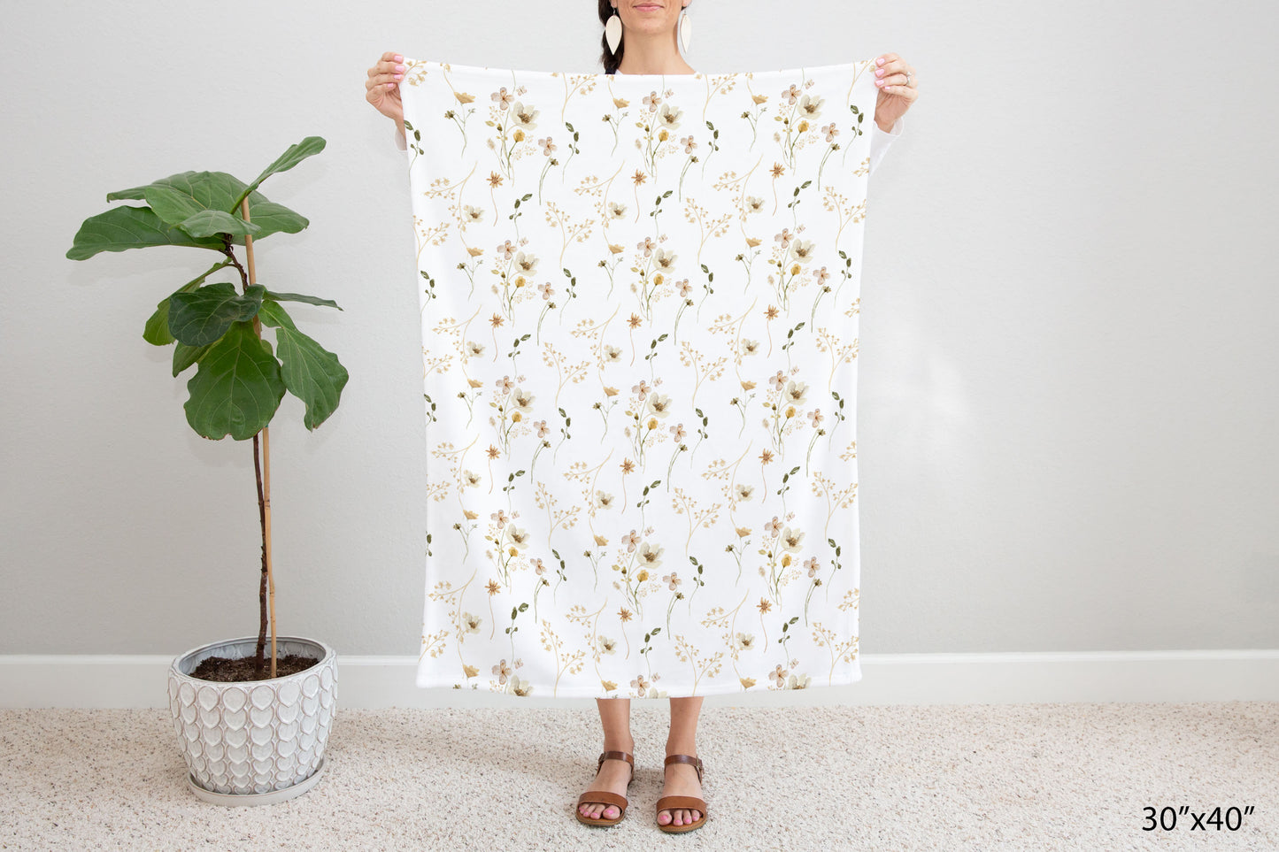 Wildflowers Blanket, Boho Floral Nursery Bedding - Mustard Wildflowers