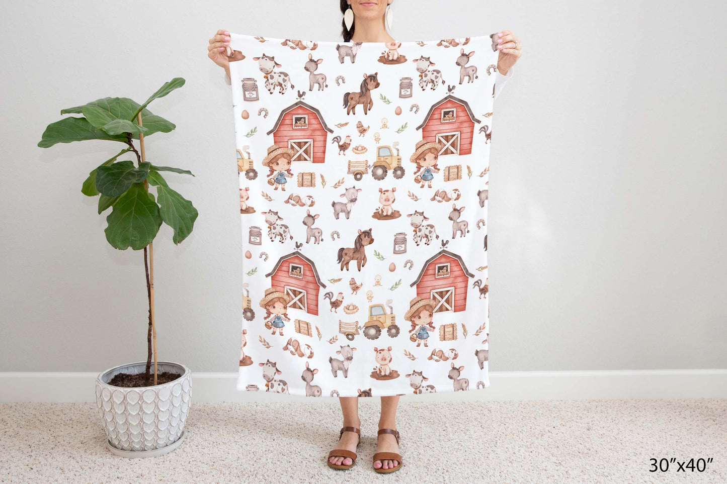 Farm Girl Minky Blanket, Barnyard Nursery Bedding - Lovely Farm