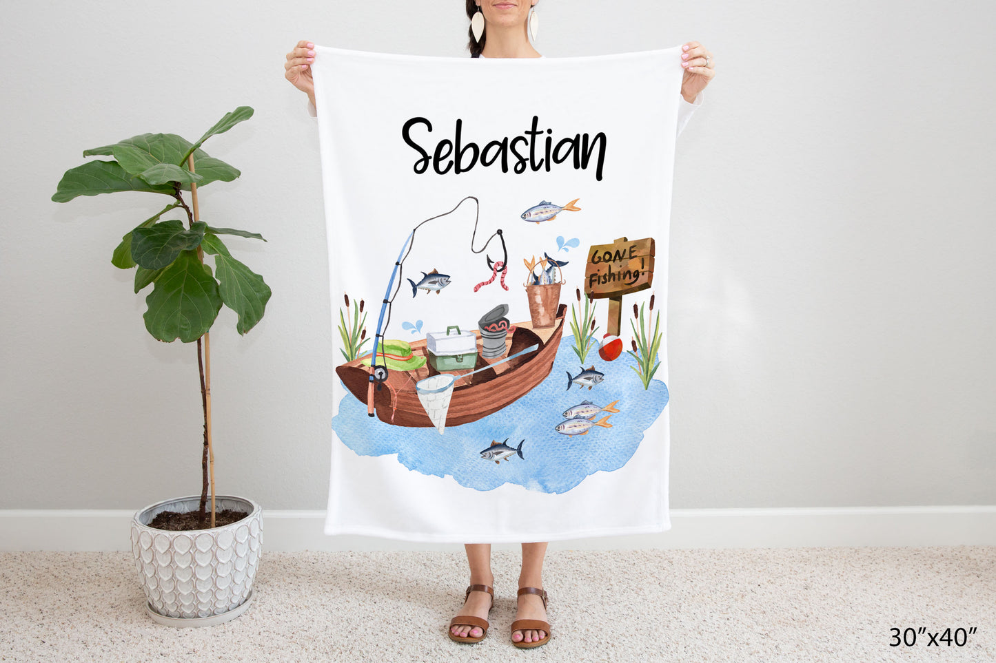 Fishing Personalized Minky Blanket, Gone fishing Nursery Bedding - Little Fisherman