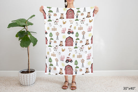 Farm Animals Minky Blanket | Barnyard Nursery Bedding - Little Farmer