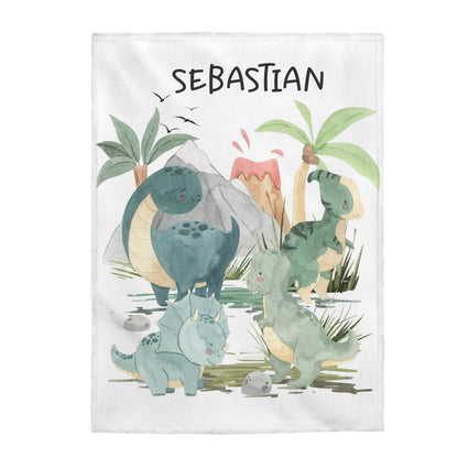 Dinosaur Personalized Minky Blanket, Dinosaur Nursery Bedding - Prehistoric Friends