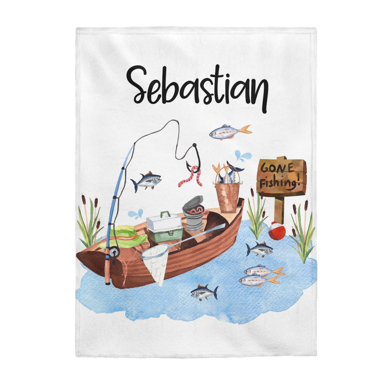 Fishing Personalized Minky Blanket, Gone fishing Nursery Bedding - Little Fisherman