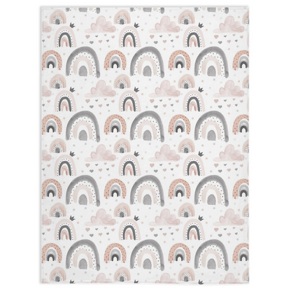 Clouds and Rainbow Minky Blanket, Rainbow Nursery Bedding - Blush Rainbow