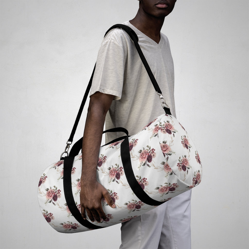 Roses Duffle Bag, Nautical Overnight Bag - Rose Bloom