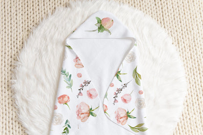 Floral Hooded Baby Towel, Baby Girl Bathroom Towel - Pastel Garden