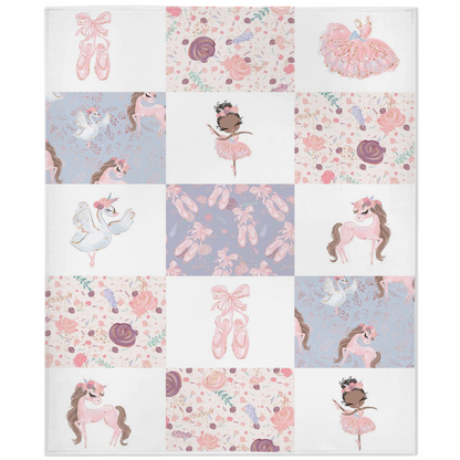 Ballerina Minky Blanket Checkered, Ballet Nursery Bedding - Sweet Ballet