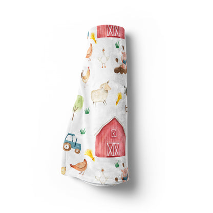 Farm Minky Blanket, Barnyard Nursery Bedding - Farm Sweet Farm