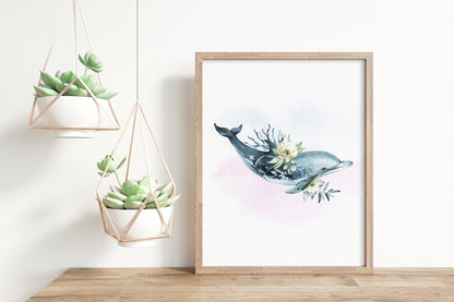 Floral Ocean Animals Wall Art, Under the sea Nursery Prints Set of 6