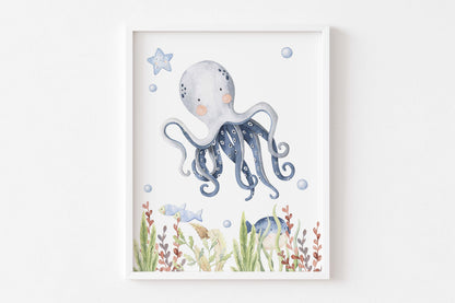 Under the Sea Wall Art, Ocean Nursery Prints Set of 6 - Little Ocean