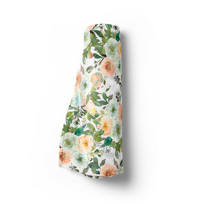 Floral Minky Blanket, Girl Bedding - Peach Mint Garden