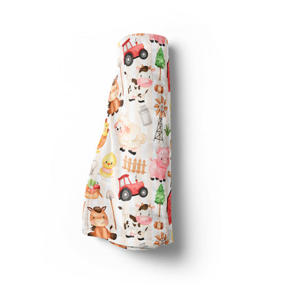 Farm Animals Minky Blanket, Barnyard Nursery Bedding - Morgans Farm