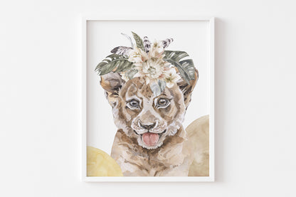 Girl Safari Wall Art, Jungle Nursery Prints Set of 6