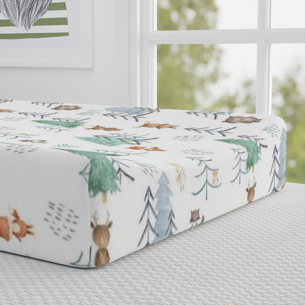 Scandinavian Woodland Changing Pad Cover | Forest Animals Nursery Decor - Scandi Woodland