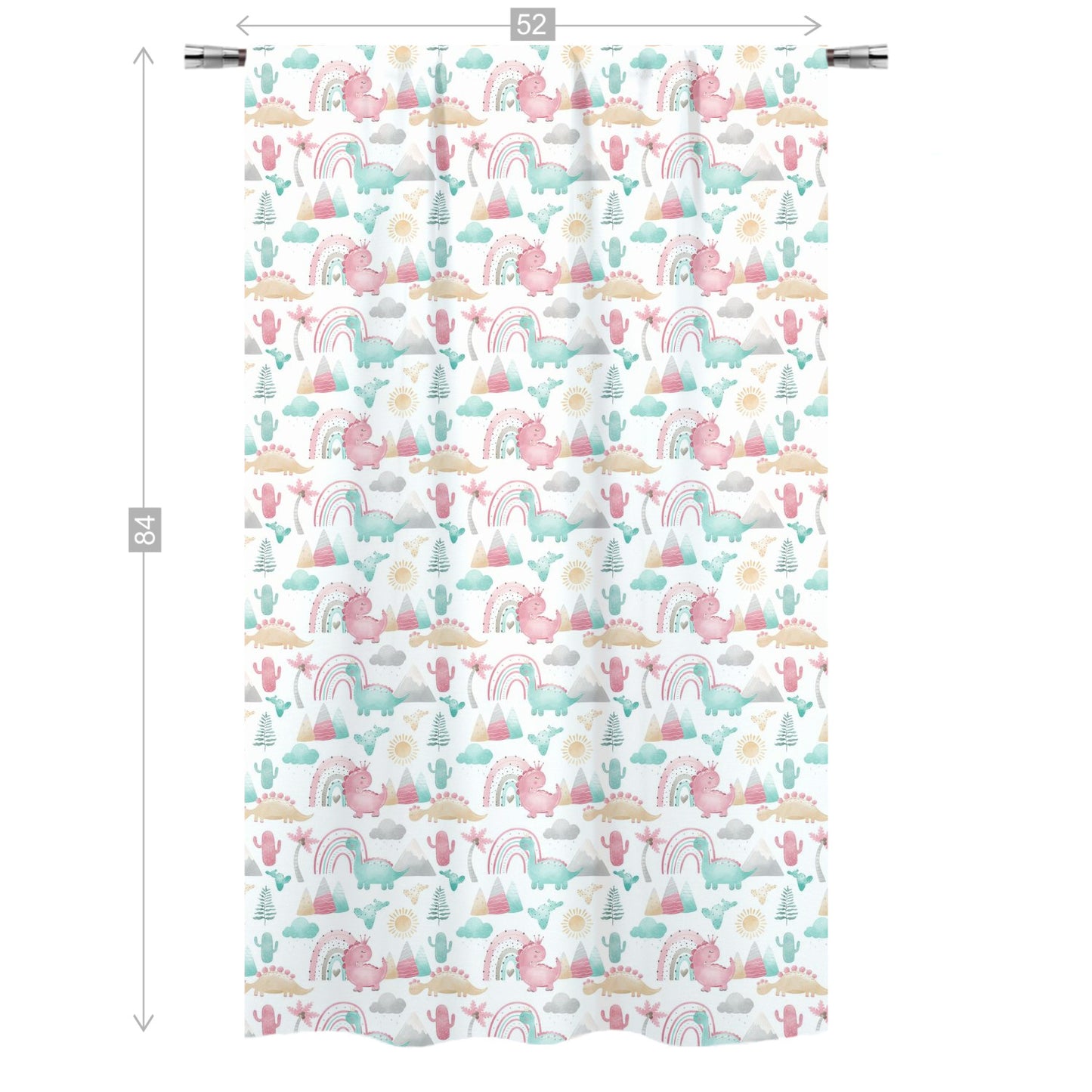 Pink dinosaur Curtain, Single Panel, Girl dinosaur nursery decor - Pink dinosaur