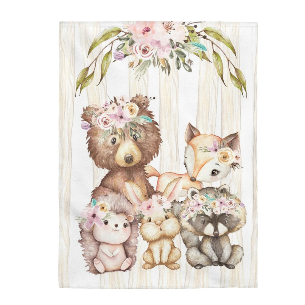 Woodland Animals Minky Blanket, Forest Animals Nursery Bedding - Forest Friends