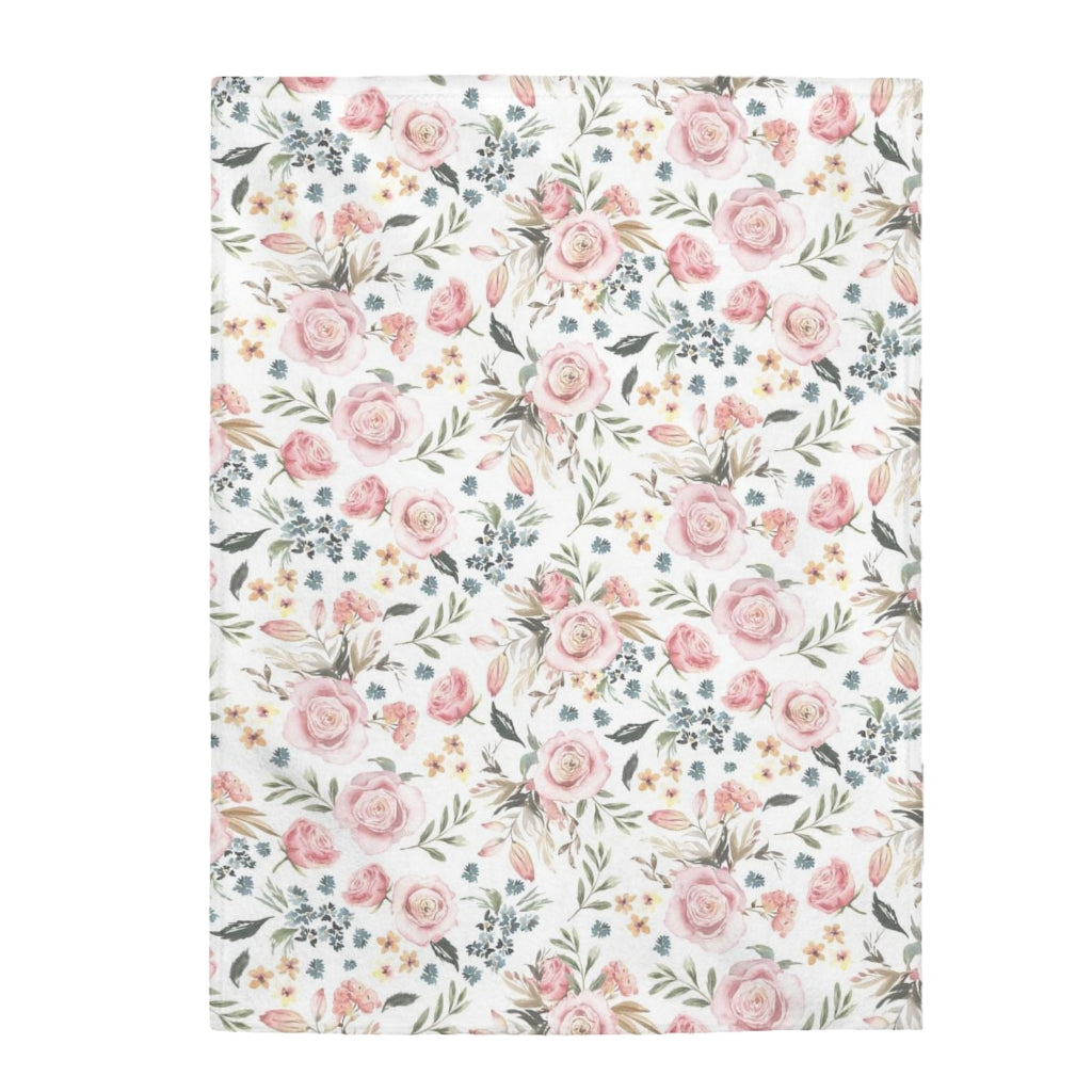 Blush Pink Roses Minky Blanket, Watercolor Floral Bedding Girls - Candy Rose