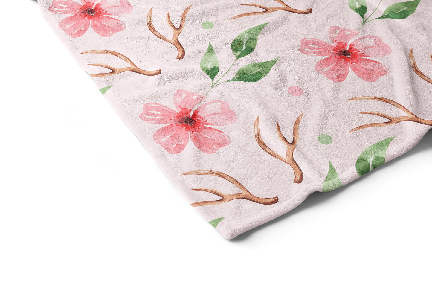 Pink Watercolor Antler Minky Blanket, Boho Nursery Bedding