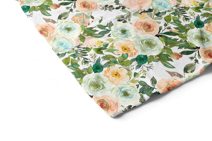 Floral Minky Blanket, Girl Bedding - Peach Mint Garden