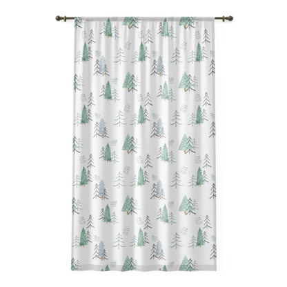 Pine Trees Sheer Curtain, Forest Nursery Decor, Scandi Woodland