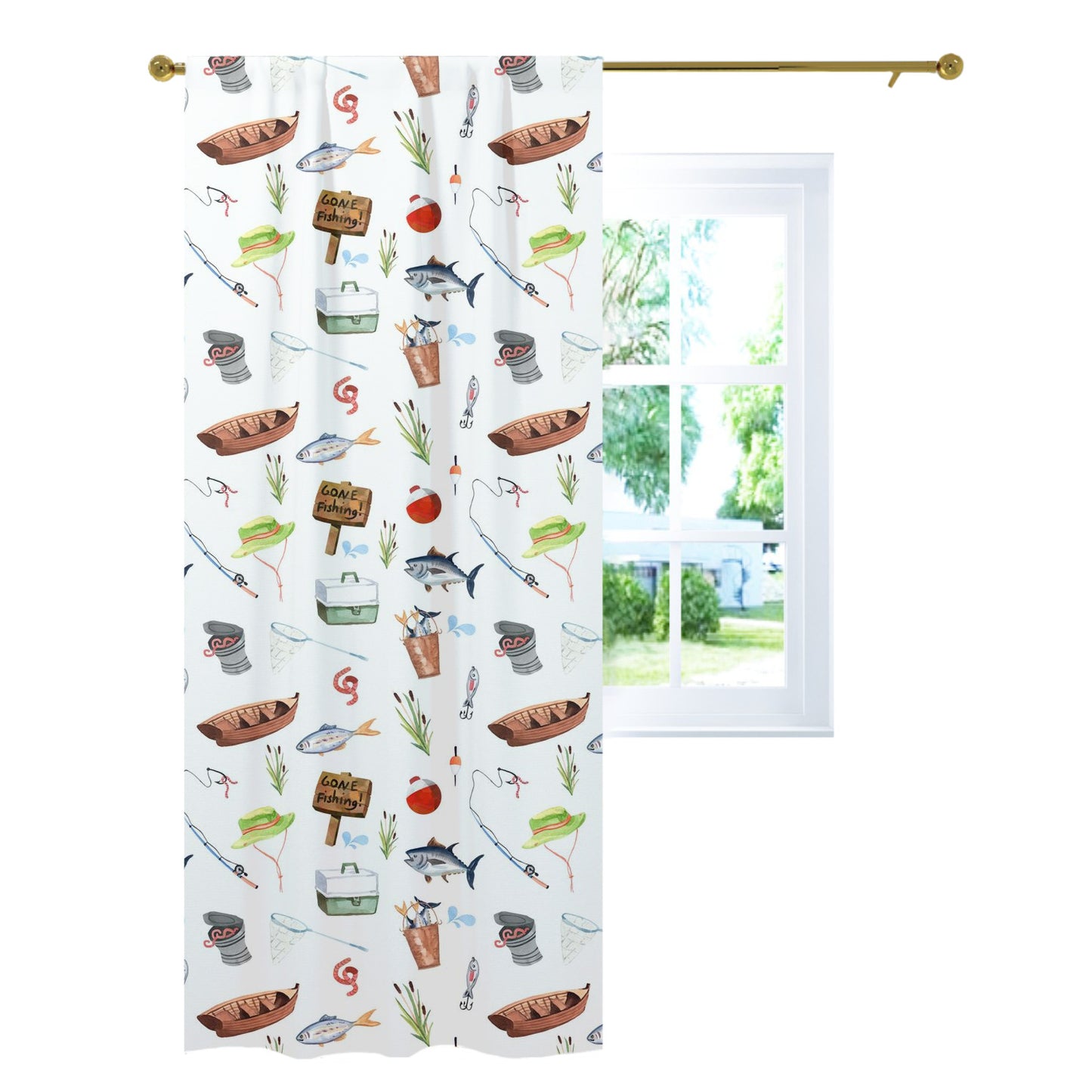 Fishing nursery curtain single panel - Fishing nursery decor - Little fisherman