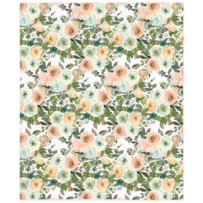 Floral Minky Blanket, Girl Bedding - Peach Mint Garden