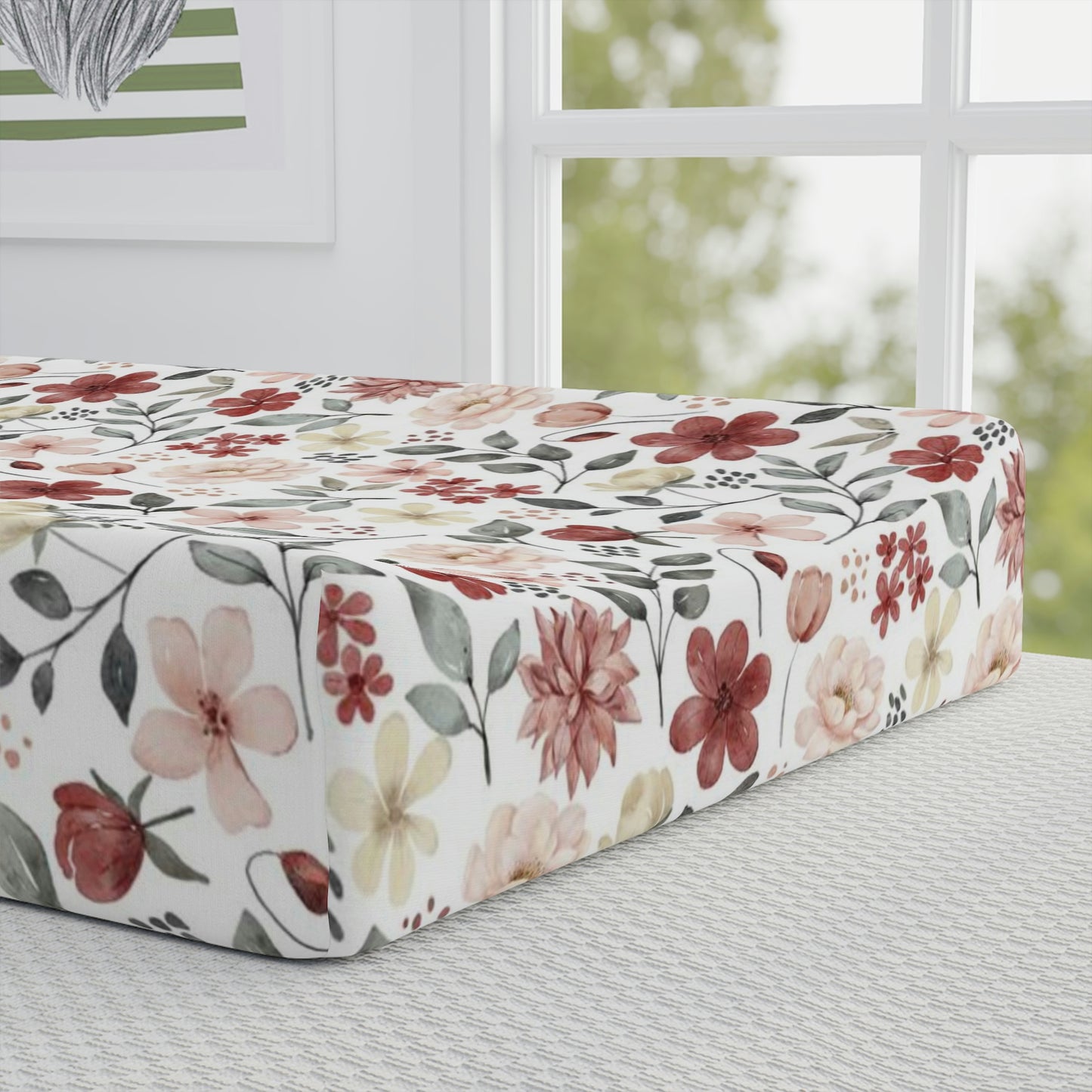 Peony changing pad cover, Floral nursery decor - Peonies garden