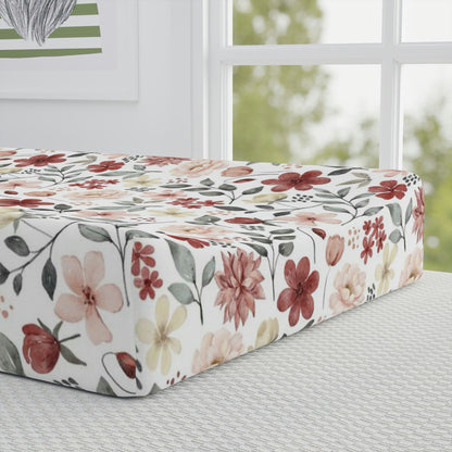 Peony changing pad cover, Floral nursery decor - Peonies garden