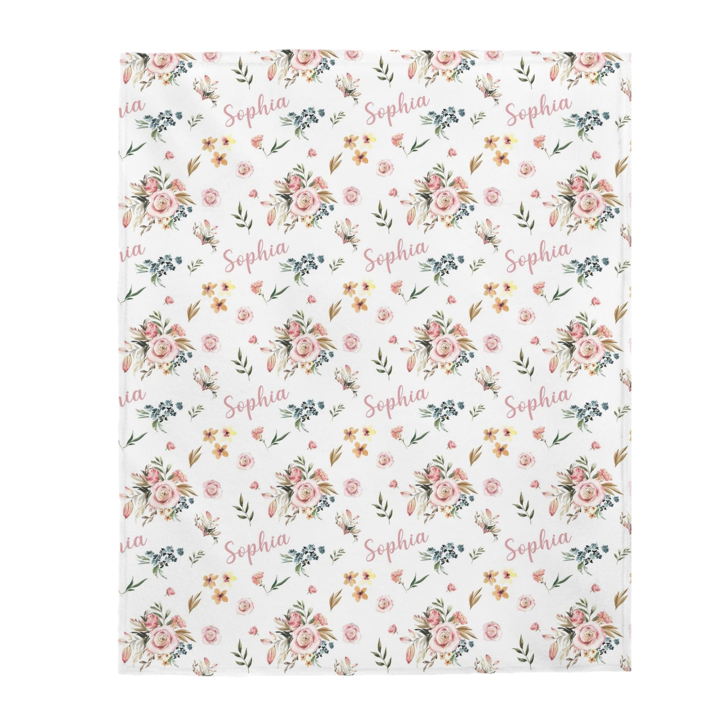 Pink floral Personalized Minky Blanket, Roses Nursery Bedding - Candy Rose