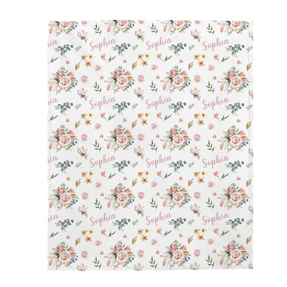 Pink floral Personalized Minky Blanket, Roses Nursery Bedding - Candy Rose