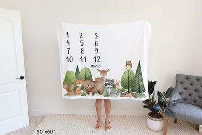 Personalized Woodland Animals Milestone - Woodland Nursery Bedding - TiW