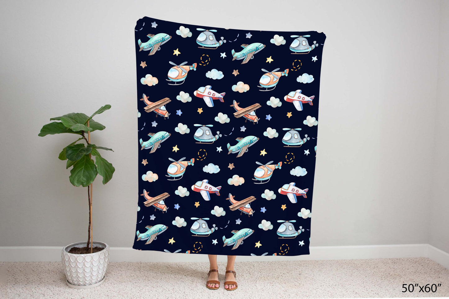 Airplane baby blanket, Airplanes nursery bedding - Night Flight