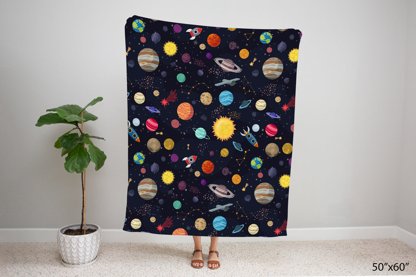 Solar System Minky Blanket, Space Kids room bedding