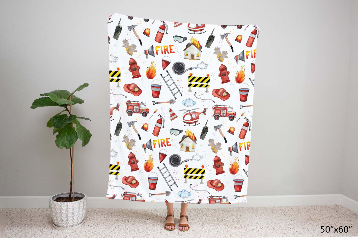 Fireman baby blanket, Fireman nursery bedding - Little Hero