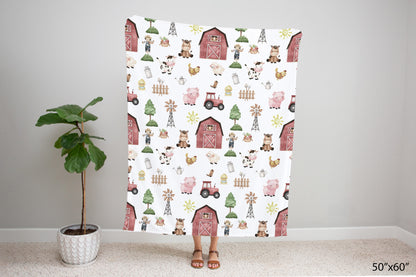 Farm Animals Minky Blanket | Barnyard Nursery Bedding - Little Farmer