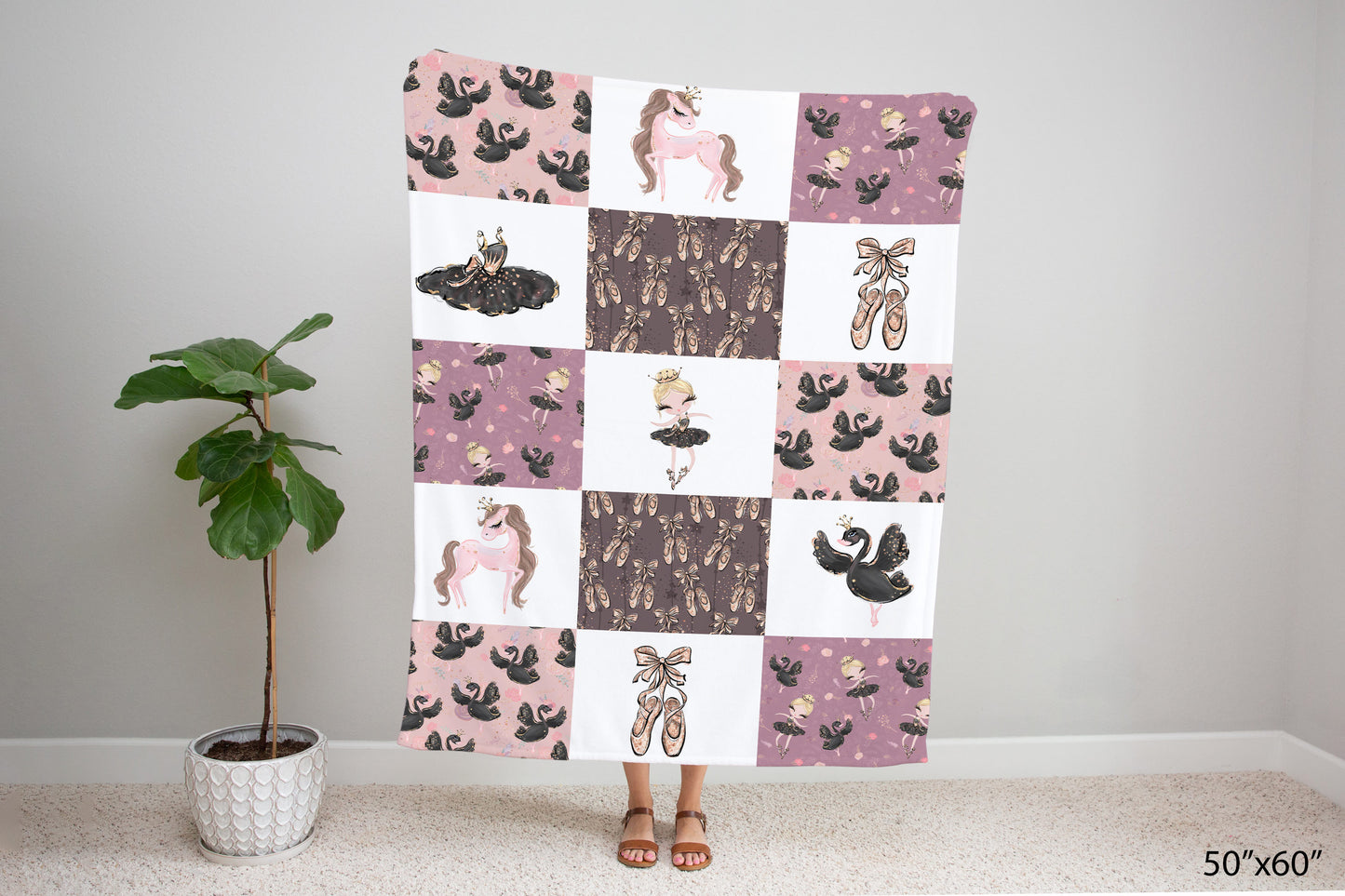 Black Swan Ballerina Minky Blanket, Ballet Nursery Bedding - Sweet Ballet