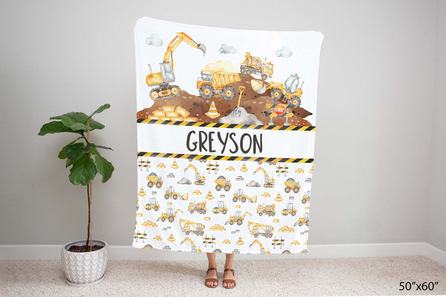 Construction Personalized Minky Blanket, Construction Nursery Bedding - Under construction