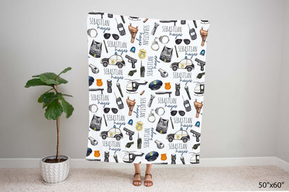 Police Personalized Minky Blanket, Policeman Nursery Bedding - Little Police