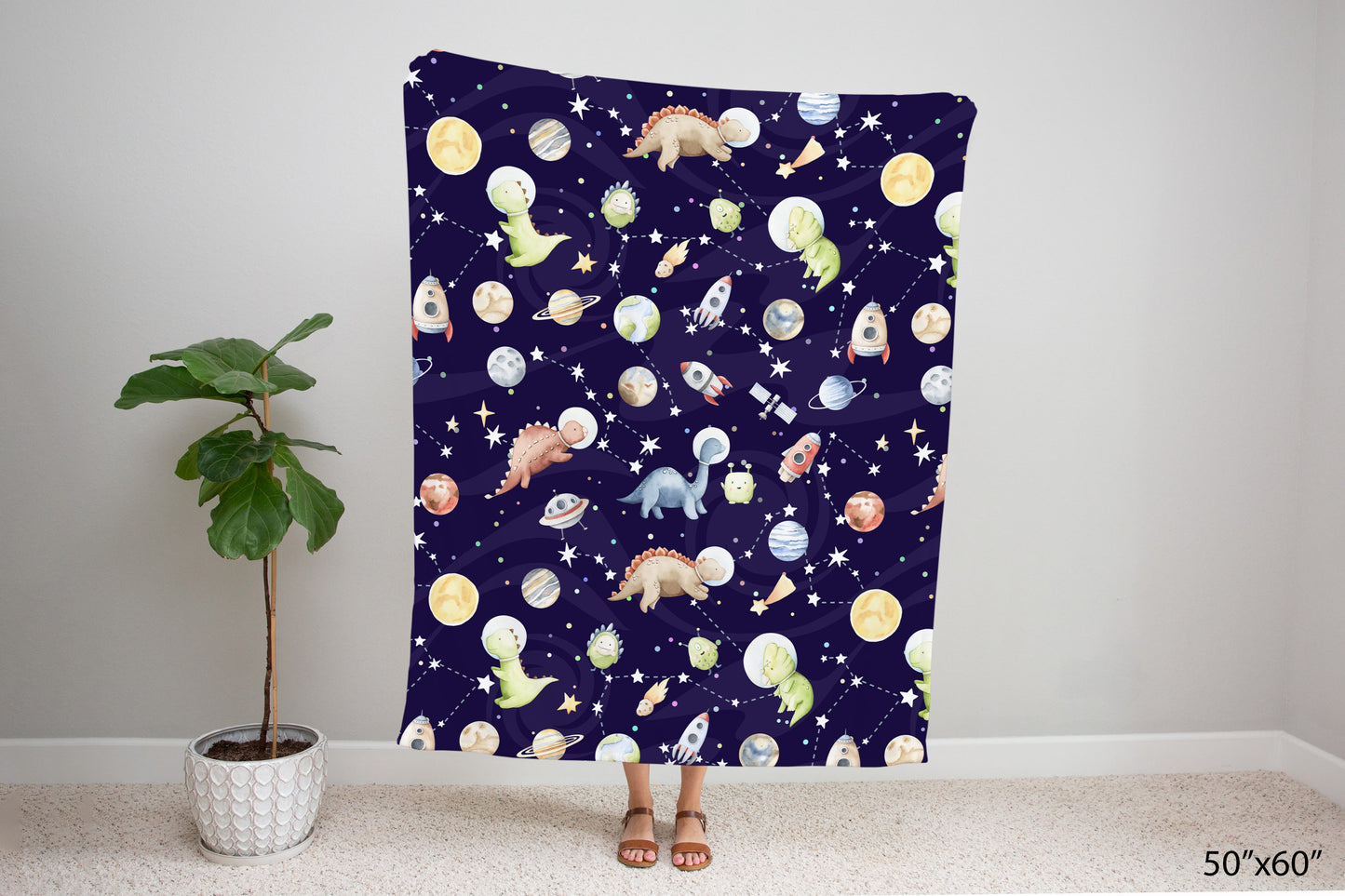 Dinosaurs Space Minky Blanket. Space Nursery Bedding